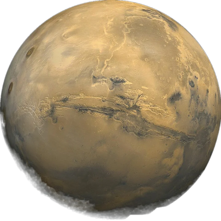 Mars with the Valles Marineris canyon system, a Viking orbiter mosaic